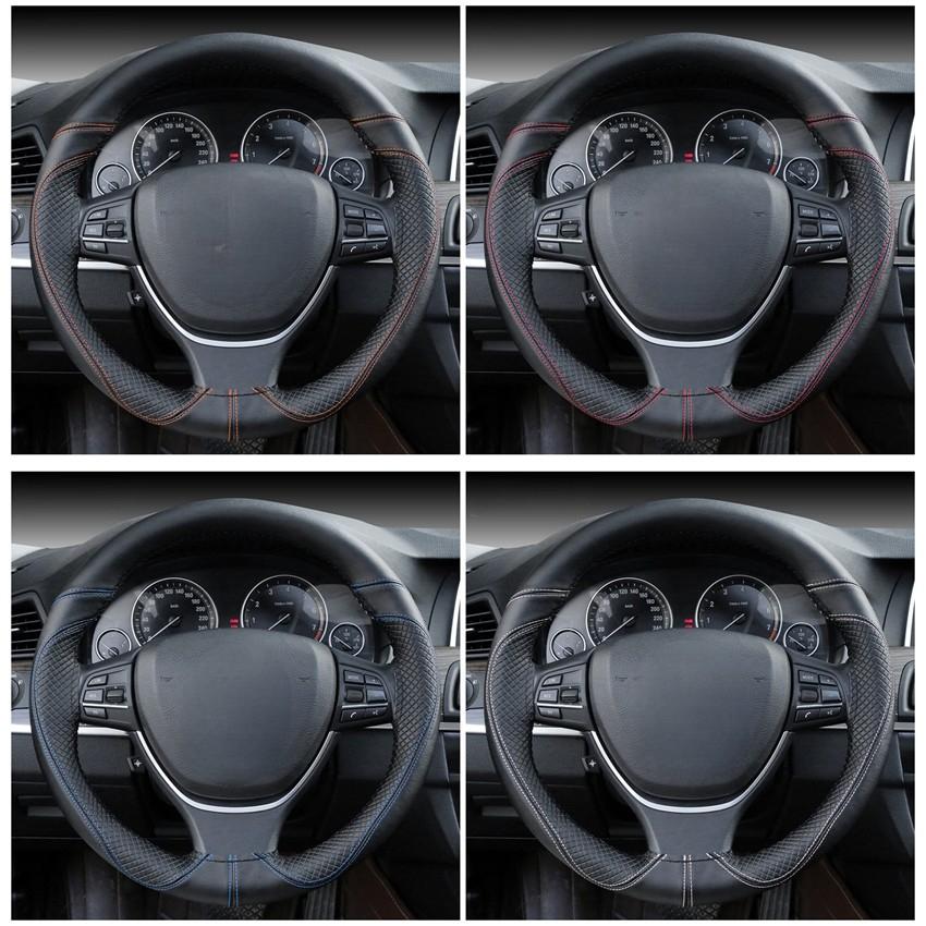 Car Steering Wheel Cover Soft Genuine Leather Anti-wear Steering Wheel Cover 100% Cowhide Braid With Needles Thread