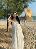 Elegante Vestito da Spiaggia Bianco Senza Maniche Stile Fata Francese per Donna