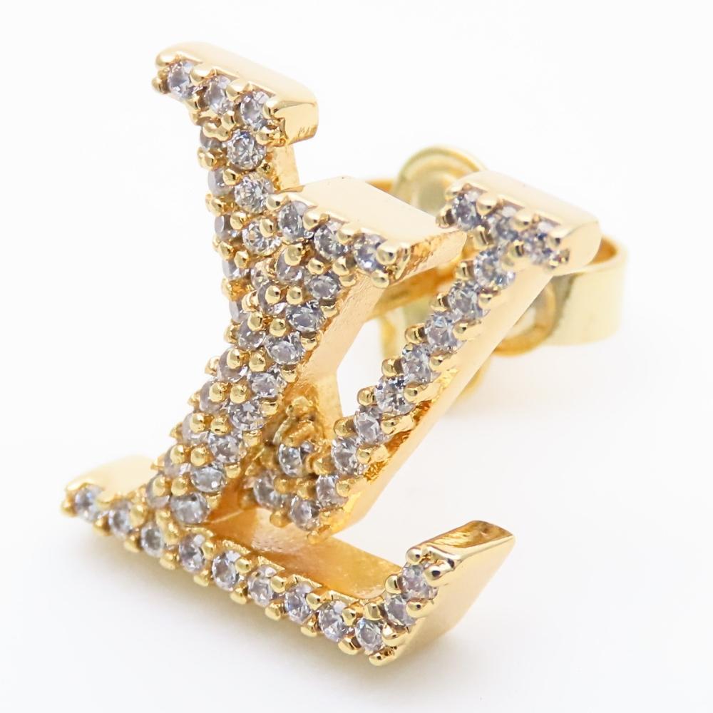 Used LOUIS VUITTON Pierce LV Iconic Strass M00609 metal/Rhinestone 3.2g Gold Accessories