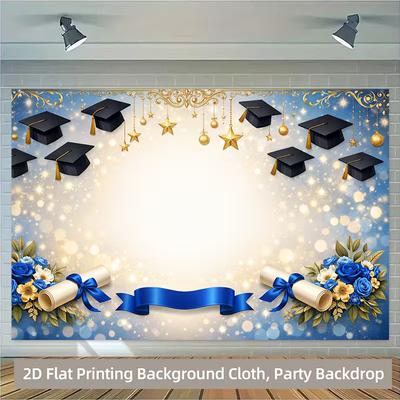 2D Blue Gold Graduation Backdrop for High School & College Graduation Party