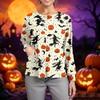 Women's Halloween Print Long Sleeve Cardigan - Single-Breasted Button Front Casual Top for Fall Parties and Everyday Wear