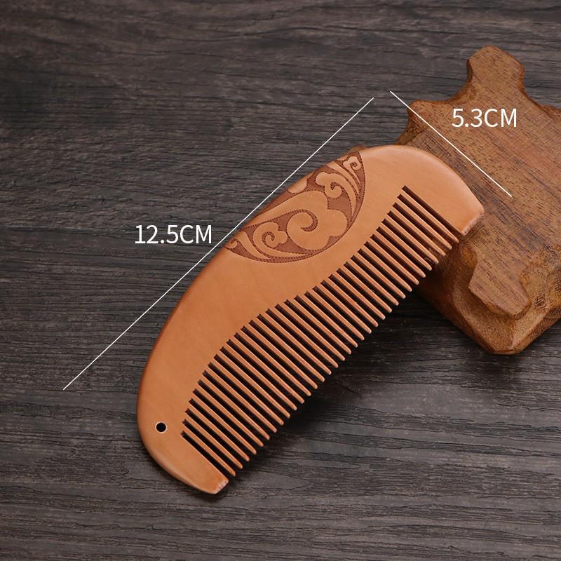 Boutique Peach Wood Comb - Hand-Carved Sandalwood with Auspicious Clouds Design, Personalized Logo Option.