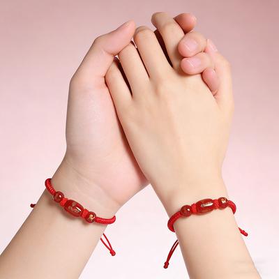 2PCS Chinese New Year Beaded Charm Bracelets Adjustable Red String Charm Bracelet, Lucky Bead Braid Bracelet Gifts for Women Men
