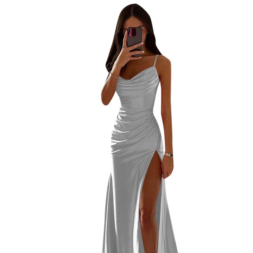 Frauen Strapse Wischen Brust Schrumpfen Plissee Schlitz Kleid Rock Sexy Schlanke Tasche Gesäß Kleid