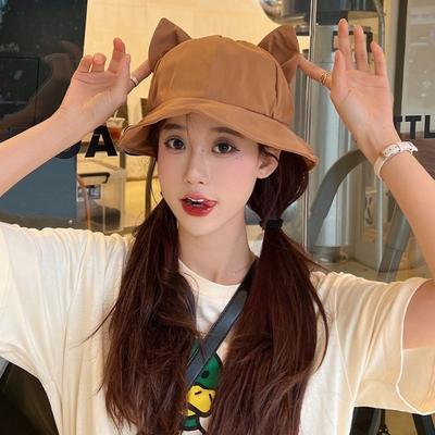 Anti-UV Cat's Ears Bucket Hat Wide Brim Sun Hat Casual Wide Brim Hat  Daily Wear