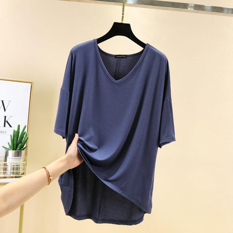 Einfarbig Basic Kurzarm Damen T-Shirt Sommer Casual V-Ausschnitt Lose T-Shirt Damen All Match Baumwolle Dünne T-Shirts