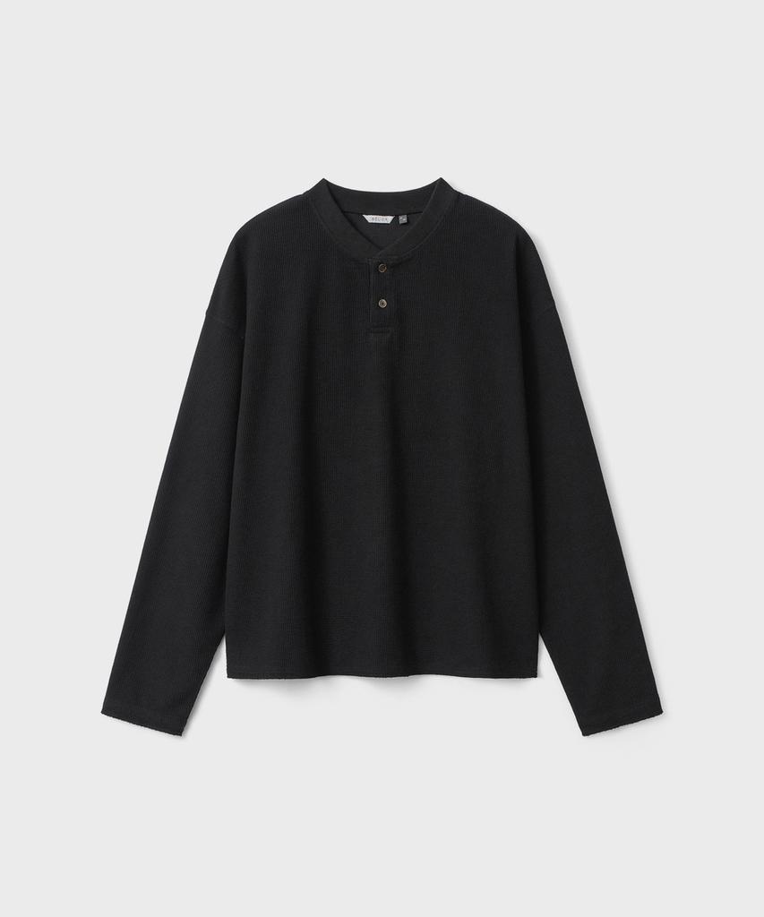 Bellie City Grid Crop Henley Neck Long Sleeve - Black