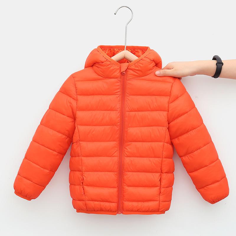 Kinder Kapuzen Leichte Daunenjacke Unifarben Reißverschluss Warm Polyester Oberbekleidung Für Jungen Mädchen Herbst Winter Mantel 120 orange