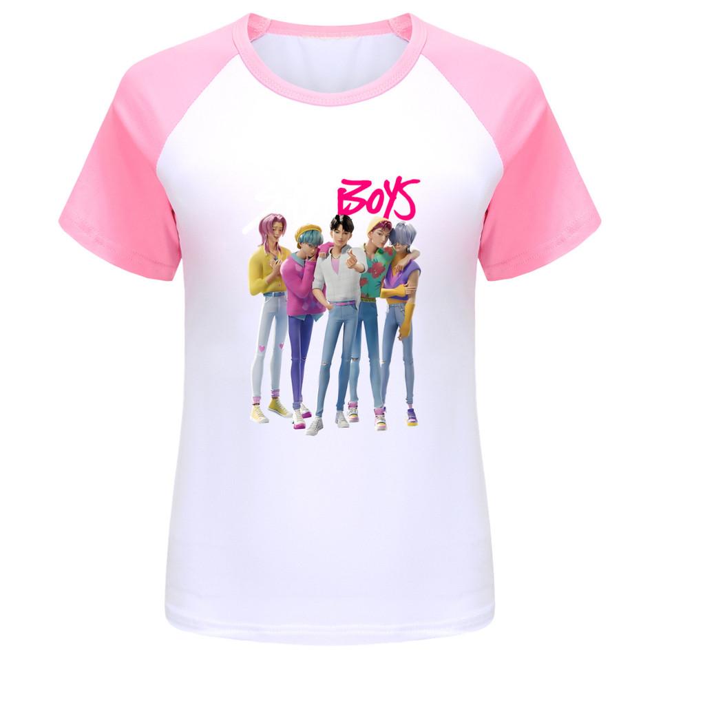 4986 Kids Girls Sajaboys Rumi Zoey Mira Print Raglan Short Sleeves T-Shirt