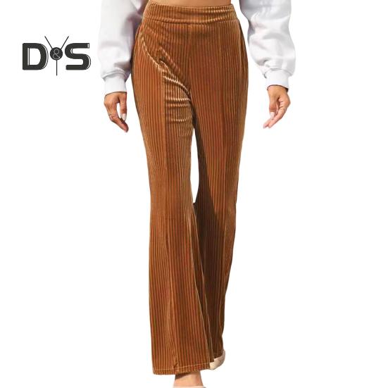 

Женские вельветовые брюки, эластичные, с высокой талией, расклешенные, длинные брюки, однотонные, повседневные брюки на осень-зиму, повседневная одежда M коричневый