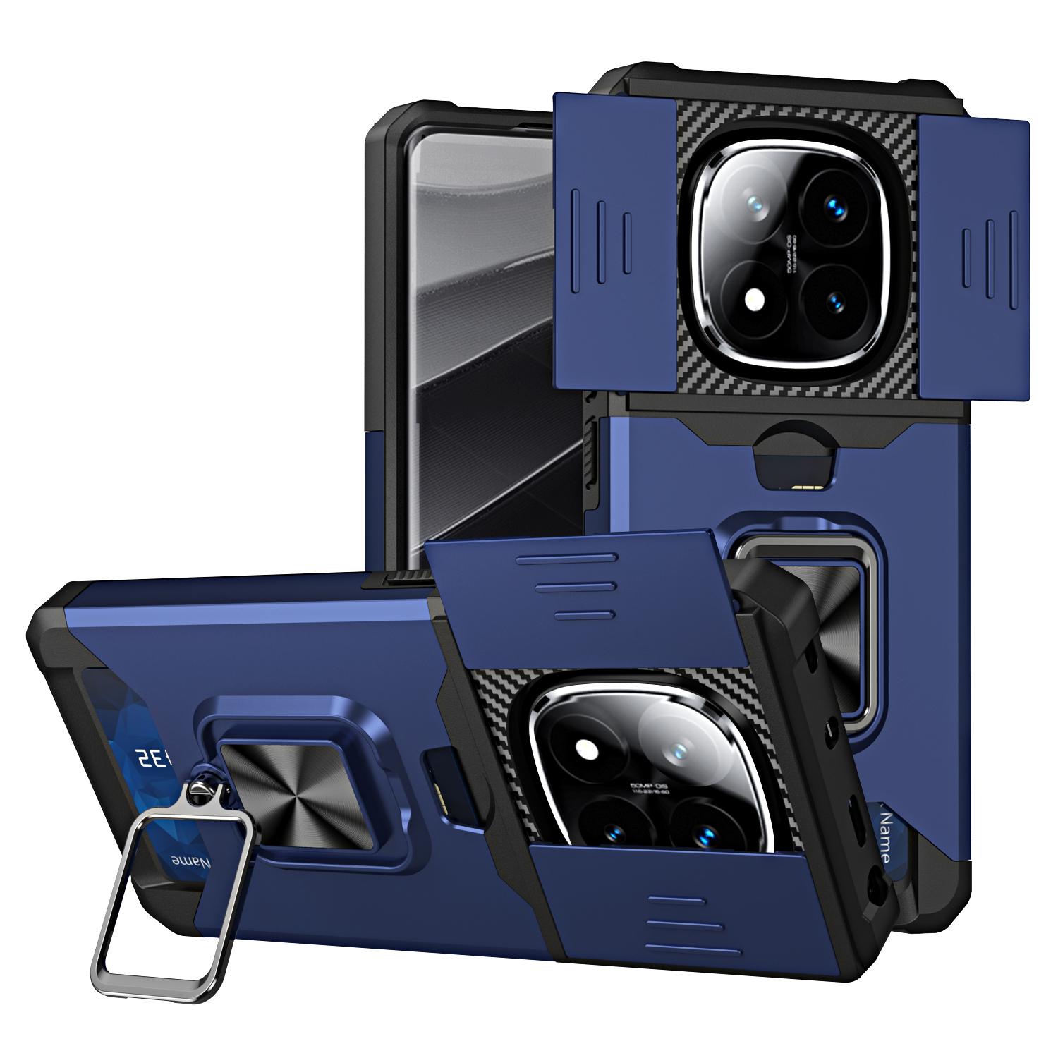 

Чохол для телефону для Xiaomi Redmi Note 14 Pro 4G/5G/Note 14 Pro+ 5G з підставкою, кришкою-слайдером для об єктива, PC+TPU чохол з відділенням для картки Navy Blue