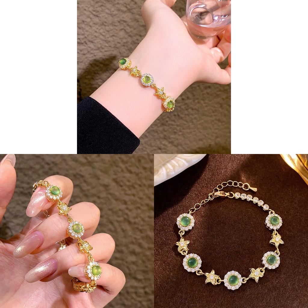 Geometric Star Style Cat Eye Stone Bracelet With Zirconium Accents For Elegant Women