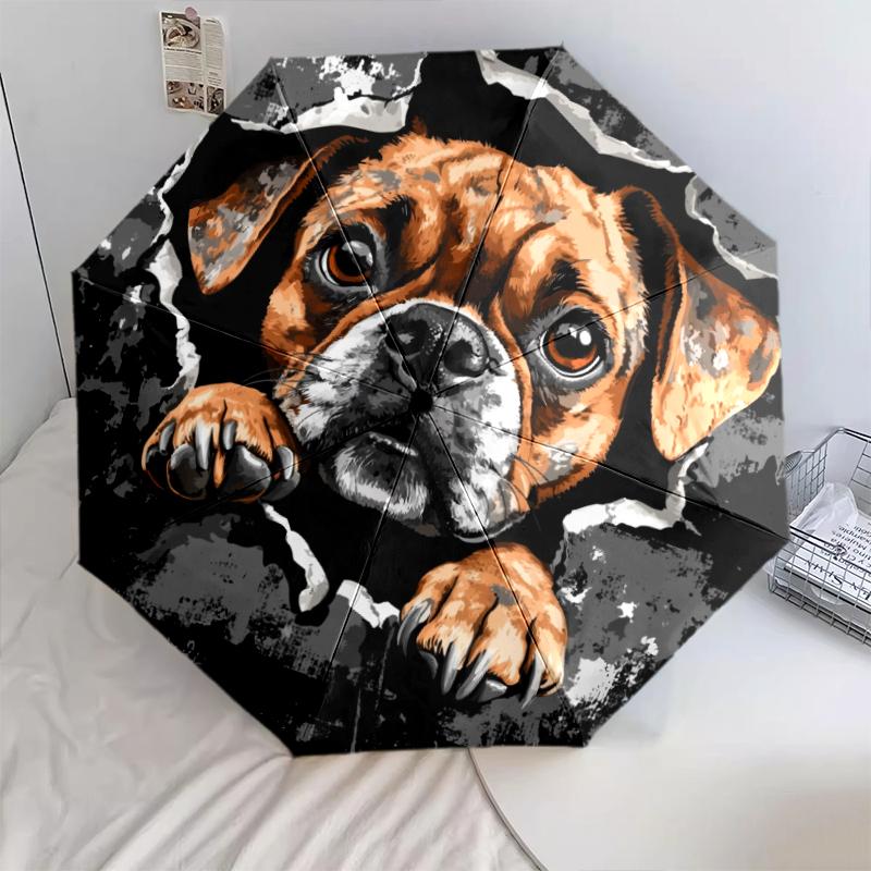 

Bulldog pattern, automatic folding umbrella, portable and foldable design, 8 ribs, a Christmas or birthday gift.