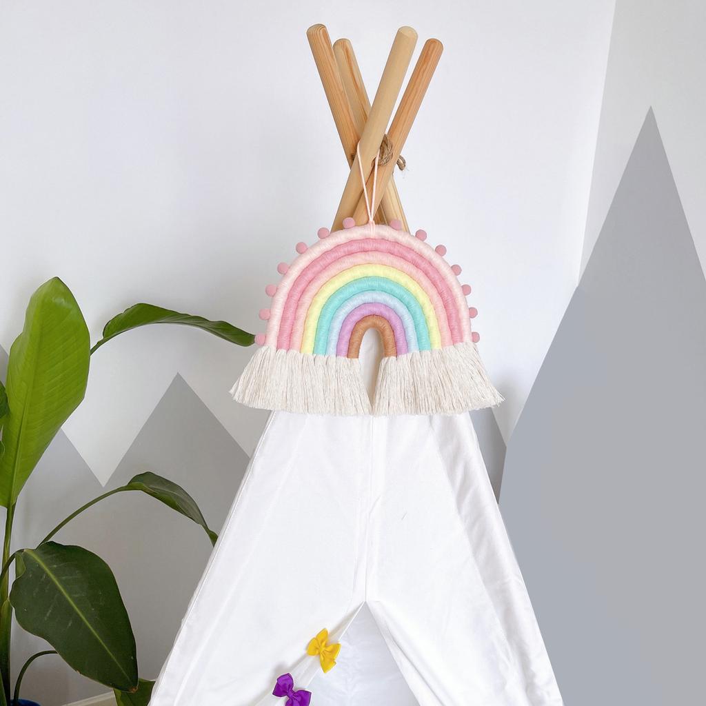 Makramee Regenbogen Wandbehang 8 Fäden Dekorativer Regenbogen für Wohnheim Kinderzimmer Heimdekorationen Babyparty Partyzubehör