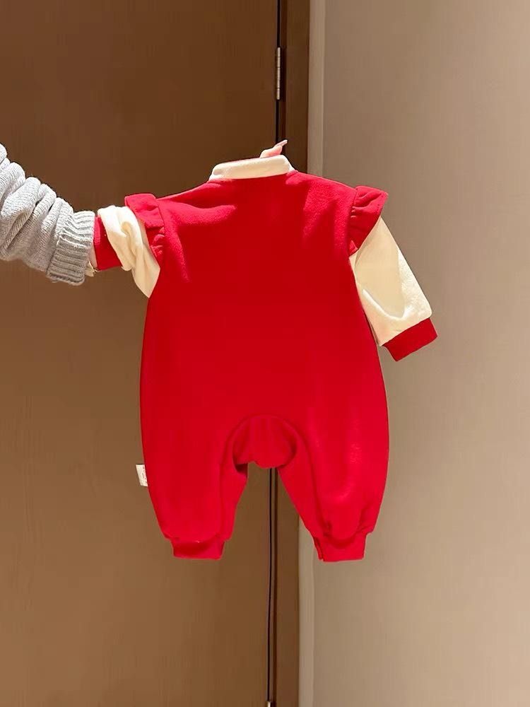 Feestelijk Rood Rompertje voor Baby Meisjes: Volle Maan, Honderd Dagen of Eén Jaar Vieringen