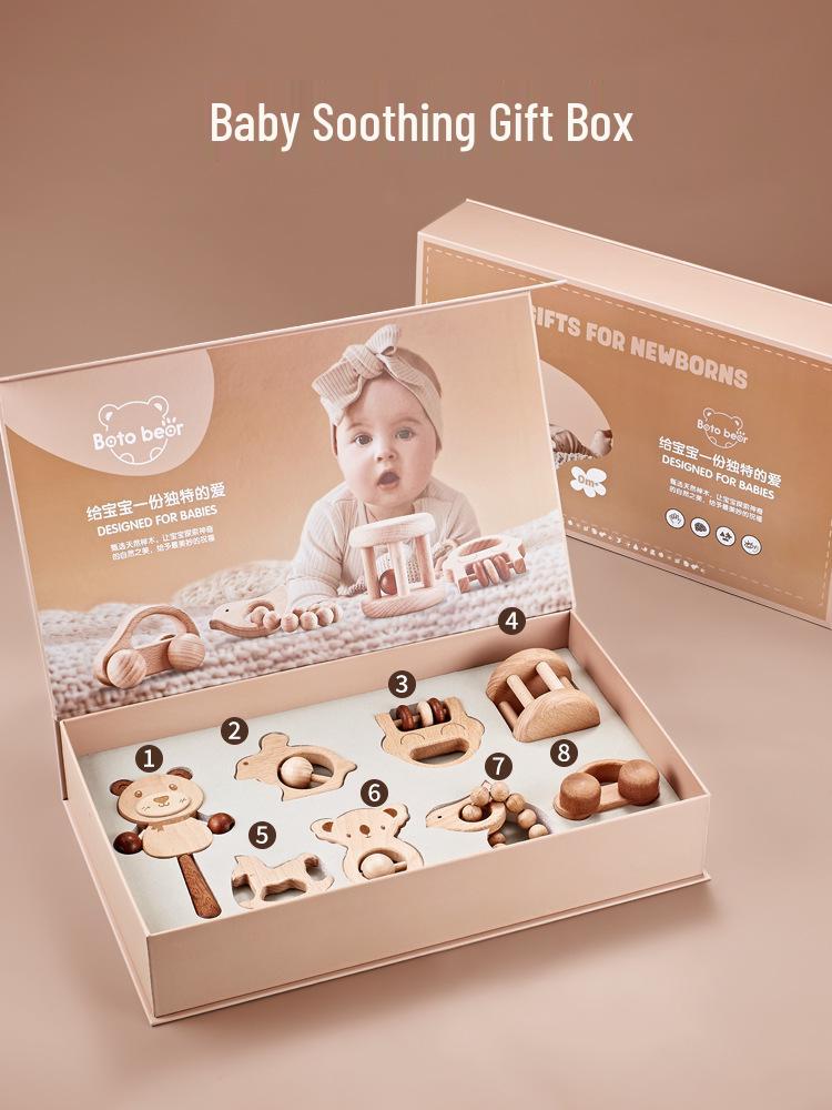Luxury Newborn Gift Set: Wooden Toys & 100-Day Celebration