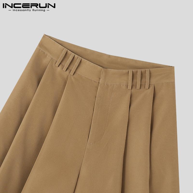INCERUN Summer Men Pleating Shorts Solid Color Loose Pants