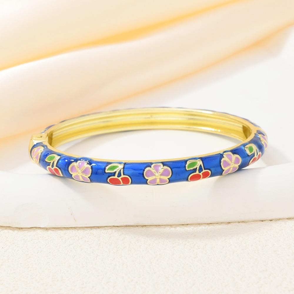 Hawaiian Enamel Vintage Cloisonne Bangle Traditional Chinese Chinese Flower Bangle Classic Ethnic Women's Hand Bracelet Ladies