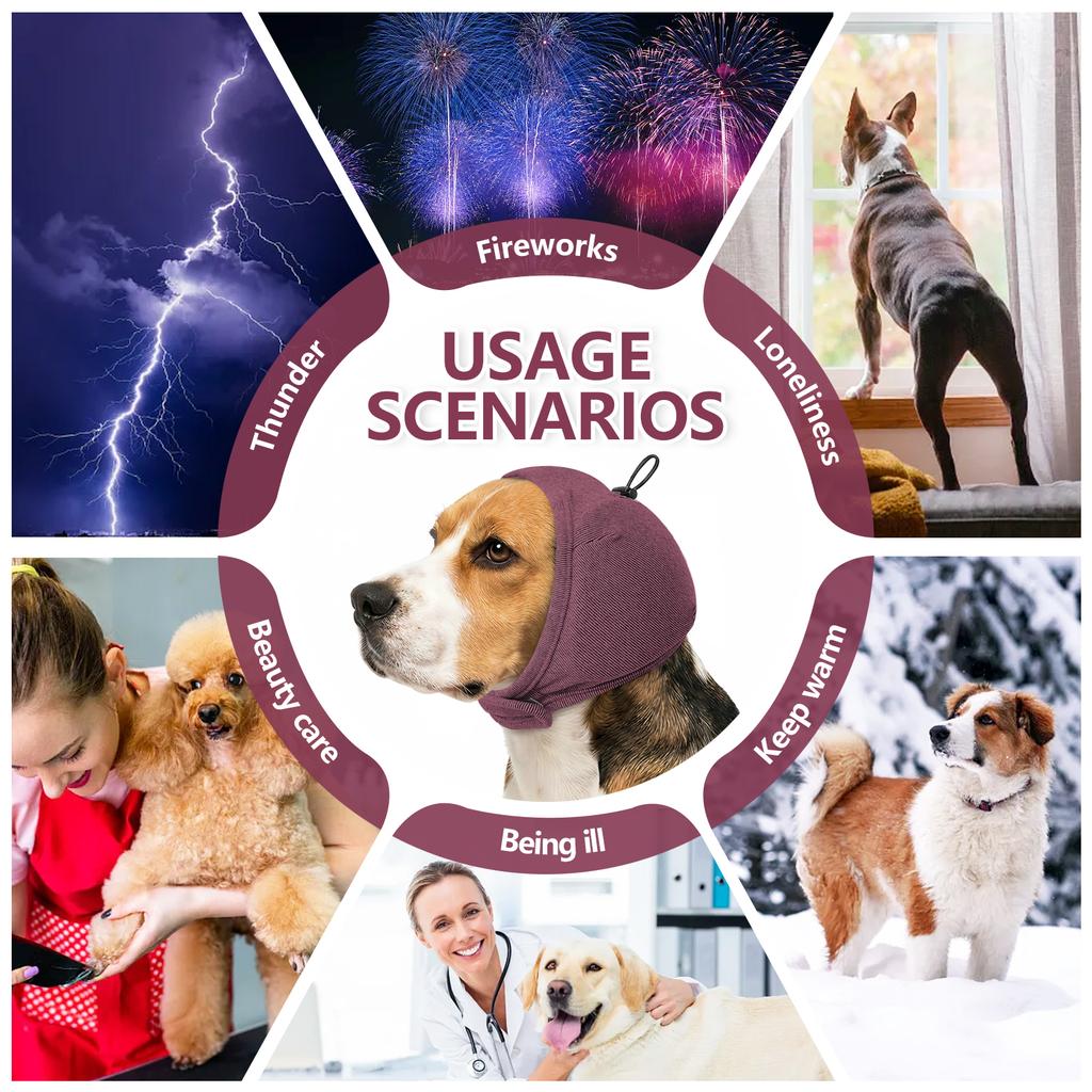 Geräuschunterdrückender Hund beruhigender Snood, verstellbarer Anti-Angst-Ohrenschutz für Haustiere zur Linderung von Gewitter- und Feuerwerkstress