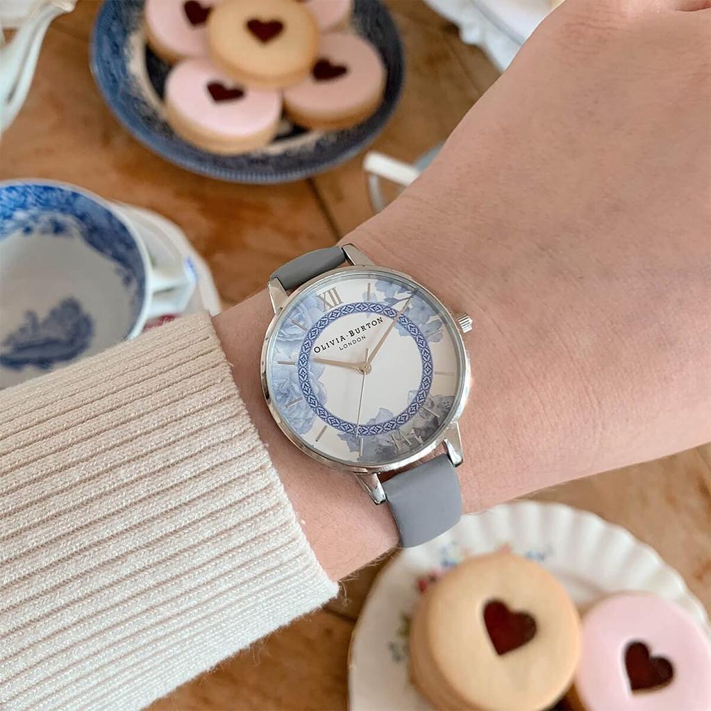 Authorized Dealer Olivia Burton Watch OB16TP02 Tea Party Demi China Print Chalk Blue Silver [OLIVIA BURTON] Women's &