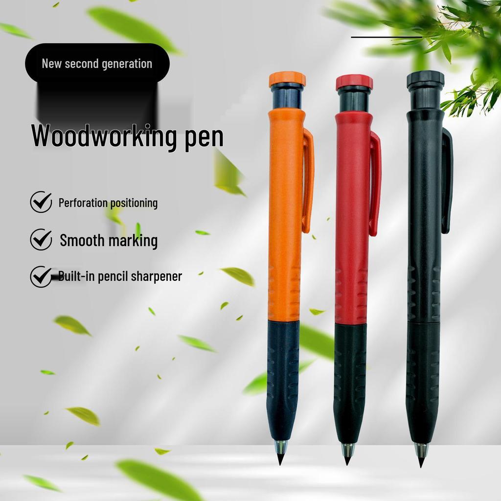 Metal Deep Hole Woodworking Pencil with Quick-Drying Graphite Lead and Push-Button Design