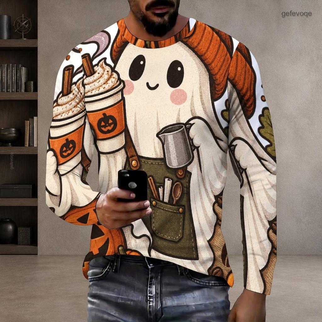 Men Plus Size Crew Neck Long Sleeve Shirt Black Gothic Skull Lion Graphic Casual Street Style Top
