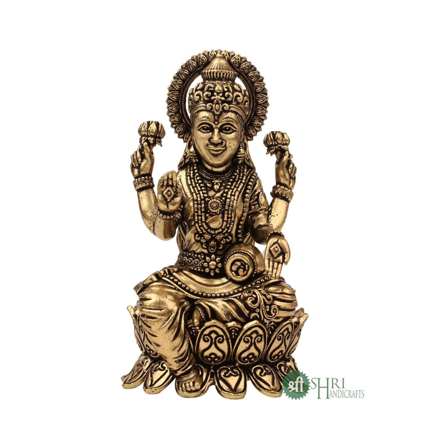 Ручная работа, Статуэтка богини Лакшми из латуни, Фигурка Маа Лакшми, Латунь, Золото - 4 дюйма