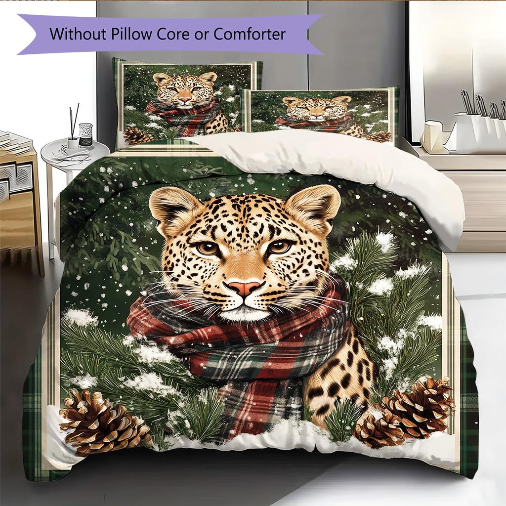 Forest Leopard Pattern Bedding Quilt Set Quilt Cover Pillowcase Home Decoration Gift (1 * Duvet Cover + 2 * Pillowcase, Without Core)