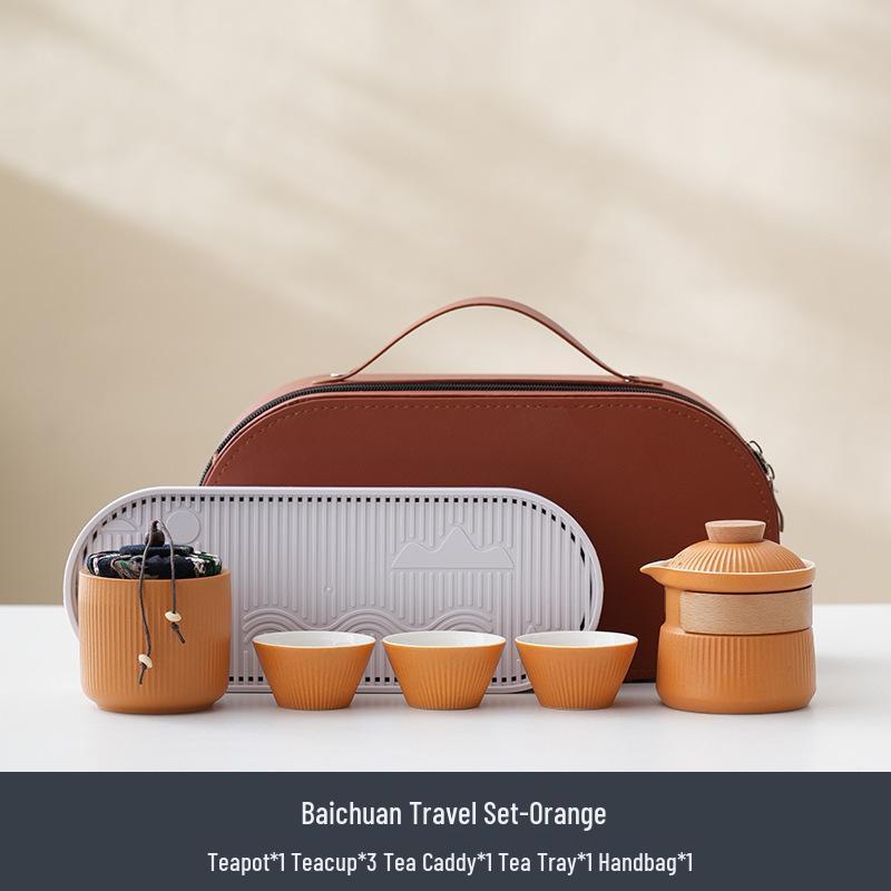 Portable Ceramic Travel Tea Set: One Pot, Three Cups, Custom Logo Option