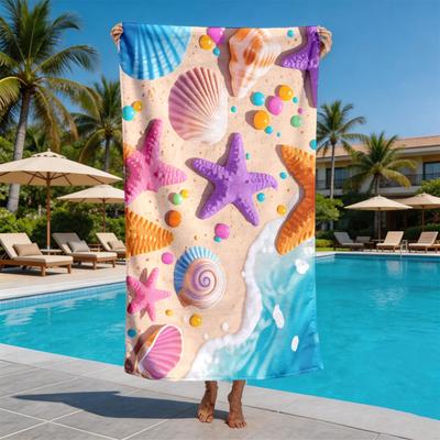 Colorful Ocean Theme Pattern Polyester Microfiber Beach Towel Is Highly Absorbent, Suitable for Swimming and Beach Outings