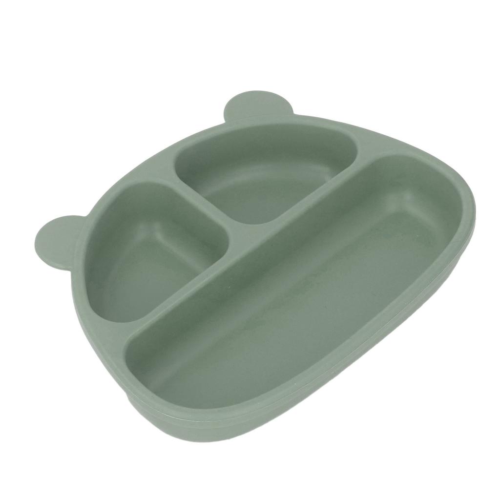 Baby Dinner Plate 3 Divided Grids Soft Silicone Falling Resistant Training Plates with Spoon Fork