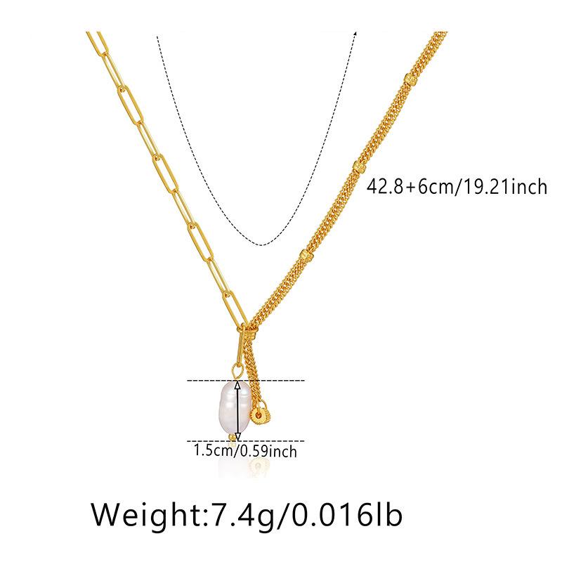 French Splicing Design Niche 18k Gold Plated Freshwater Pearl Clavicle Sweater Necklace