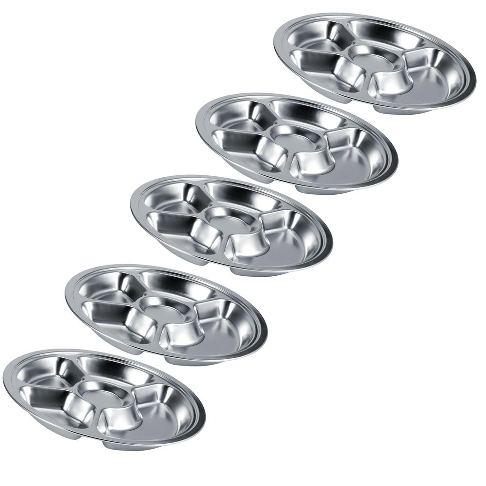 5Pcs Thicken 304 Stainless Steel Round Divided Service Plate Dinner Tray Tableware for Kid5?Section