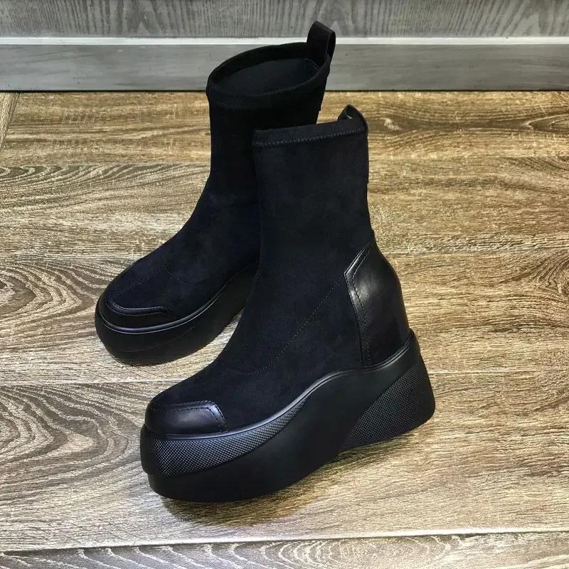 Mode Stiefeletten Plateau Elastisch Schwarz Klobige Stiefeletten für Damen Mode 2024 Herbst Heiß PU Ausverkauf Große Größe Warm 39 Frau Kurze Schuhe