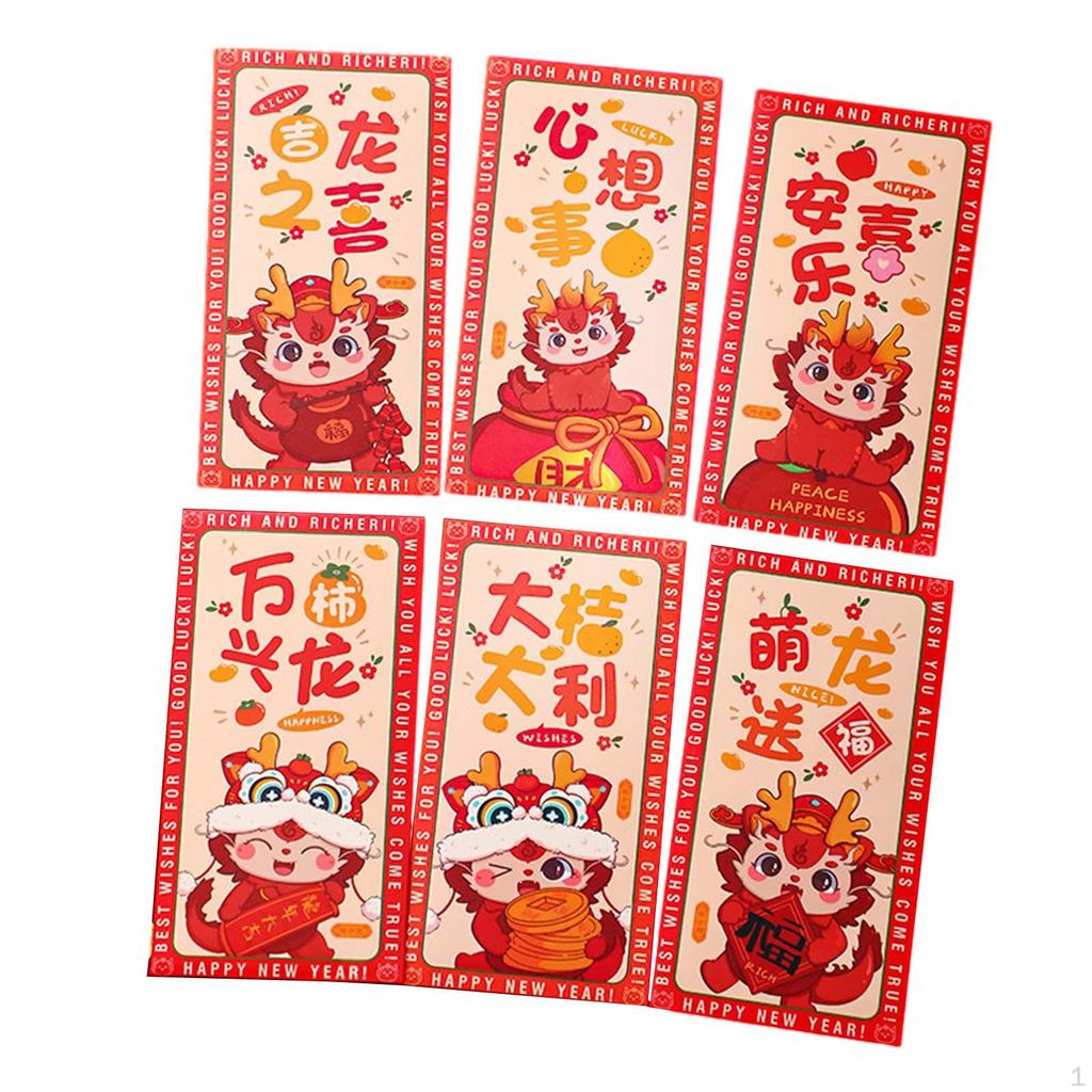 6 Stück Chinesisches Mondjahr Rote Umschläge Glücksgeld Geschenke Präsent Beste Wünsche Drache Hong Bao