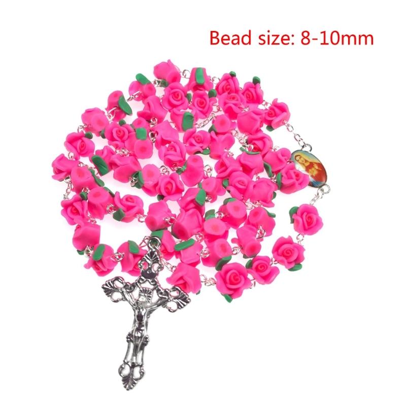 Weiche Ton Kreuz Rosenkranz Halskette Rosenperlen Kette Anhänger Schmuckstück für Zuhause Kirche Yoga Studio Dekorationen Geschenk