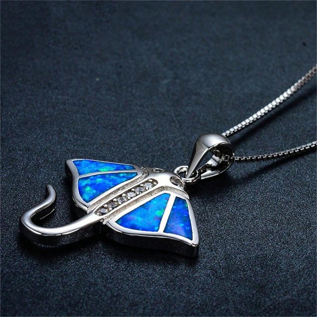 Bohemia Cute Sea Jellyfish Pendant Necklace For Women Charm Crystal Blue Imitation Opal Necklace Wedding Party Jewelry Gift