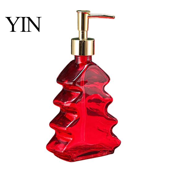 Sağlam Cam Sabunluk 300ml Yılbaşı Ağacı Şekilli Dispenser, Pompalı El Sabunluğu, Sabun İçin Yılbaşı Dekoratif Boş Şişe, Mutfak, Banyo Otel Misafiri