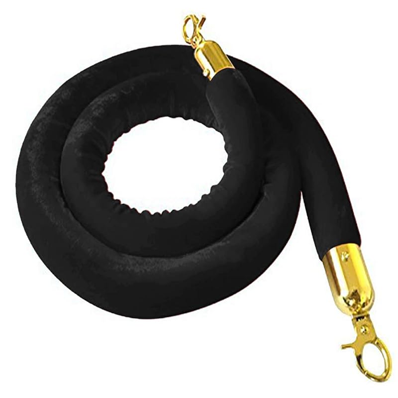 Red Velvet Stanchion Rope Crowd Control Rope Barrier with Gold Color Plated Hooks, 5 Foot