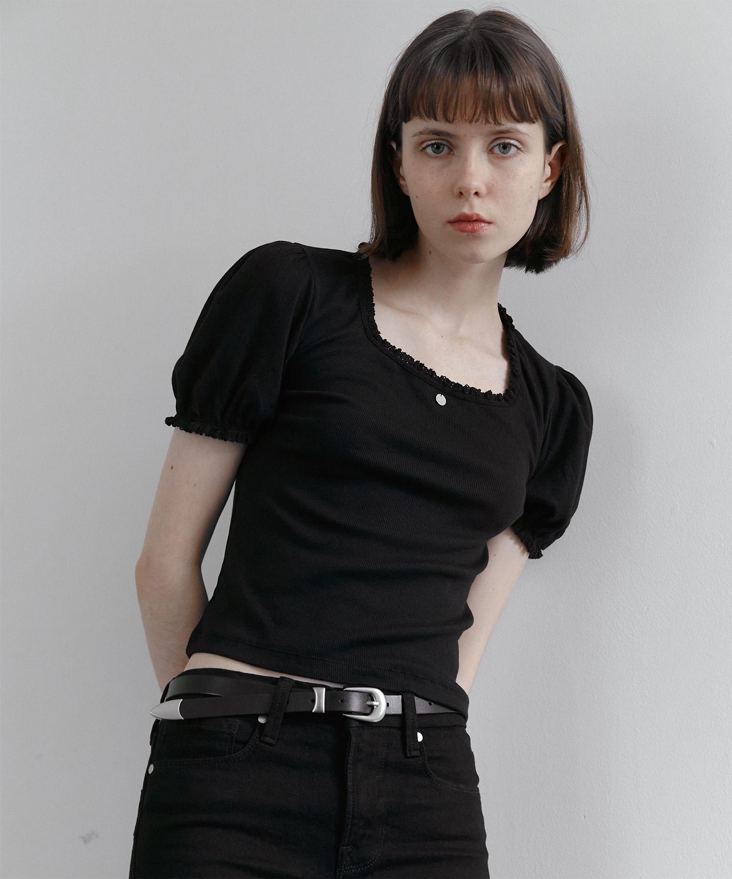 Mario Square Neck Lace Top (Black) Black