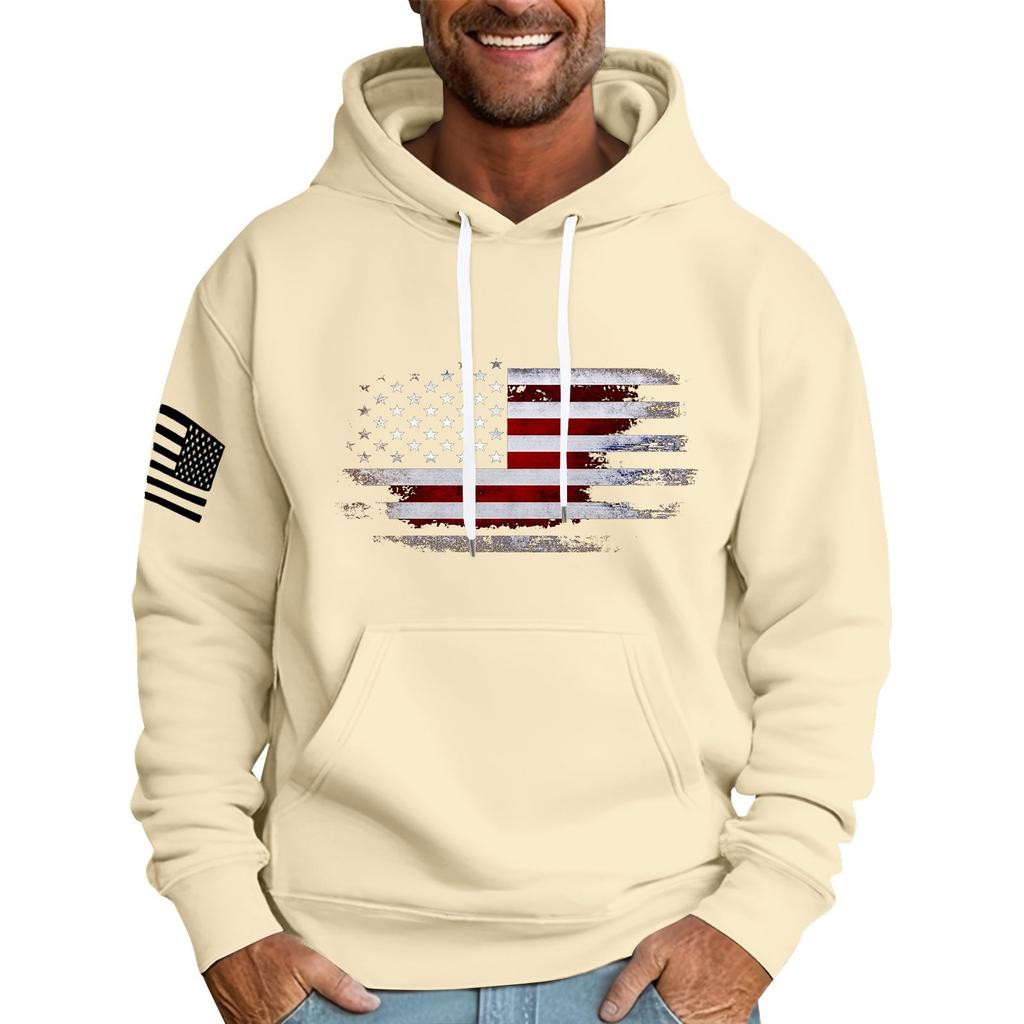 Felpa con cappuccio stampata con bandiera larga da uomo Felpa sportiva casual da uomo