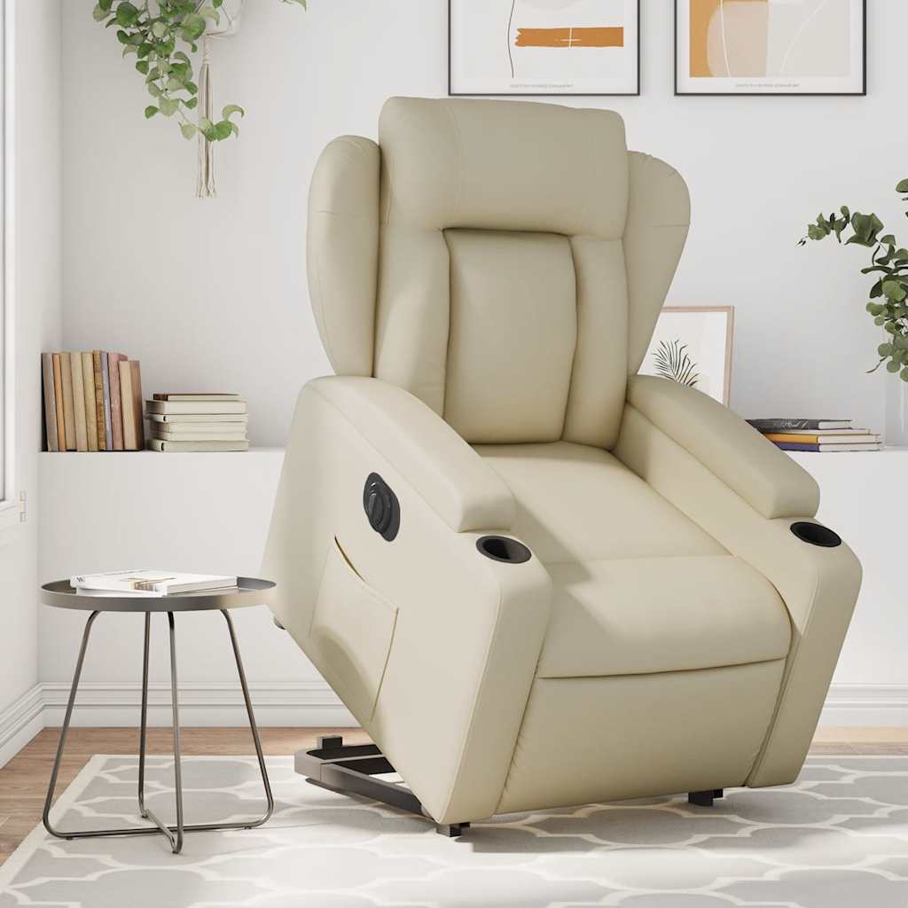 Electric Recliner Chair with Rising Assistance Cream Artificial Leather