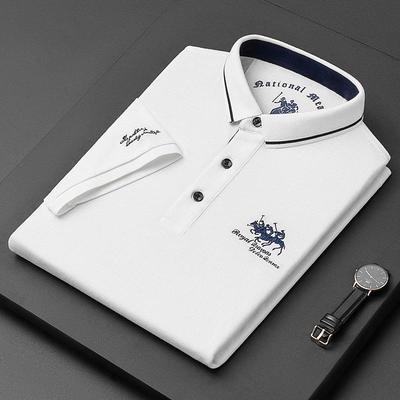 Men's Embroidered Shirts Short Sleeve Shirt Top Casual Lapel T-shirt Men Breathable Lightweight T Shirt
