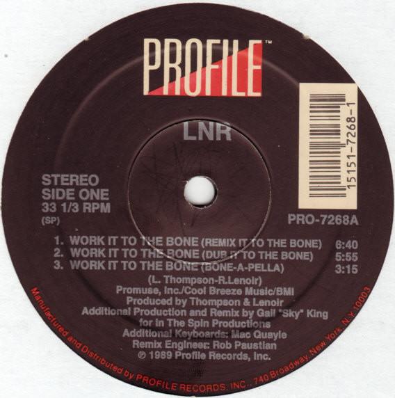 

12inch Record LNR - Work It To The Bone PRO7268 Profile Records 1989 US Dance & Electronica Used