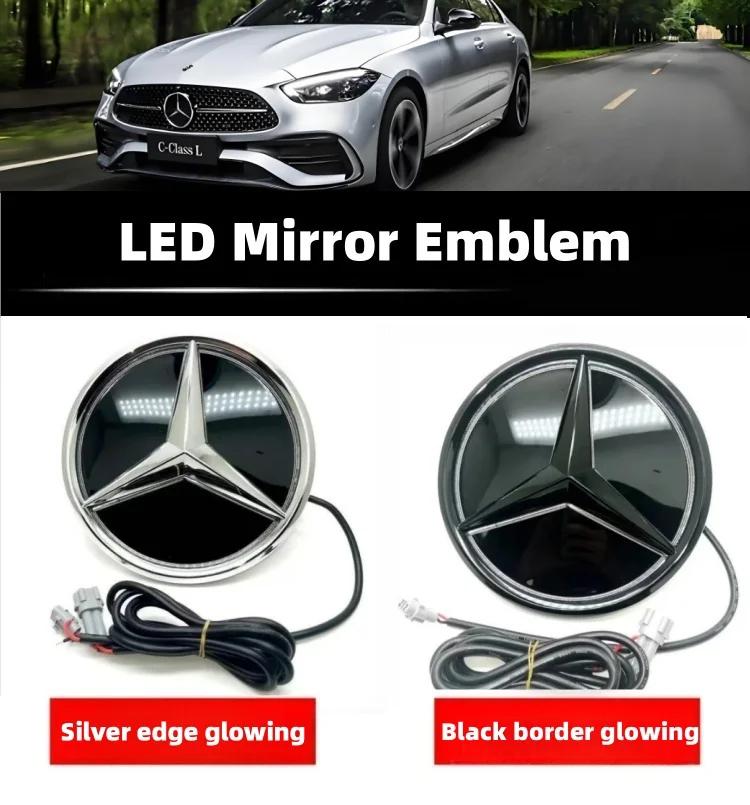 Bilklistremerke Varmt 2026 Nytt For Benz Stjernelogo til Frontgrill for Bil Hvit, Blå og LED-belyst Logo for Mercedes Benz W20