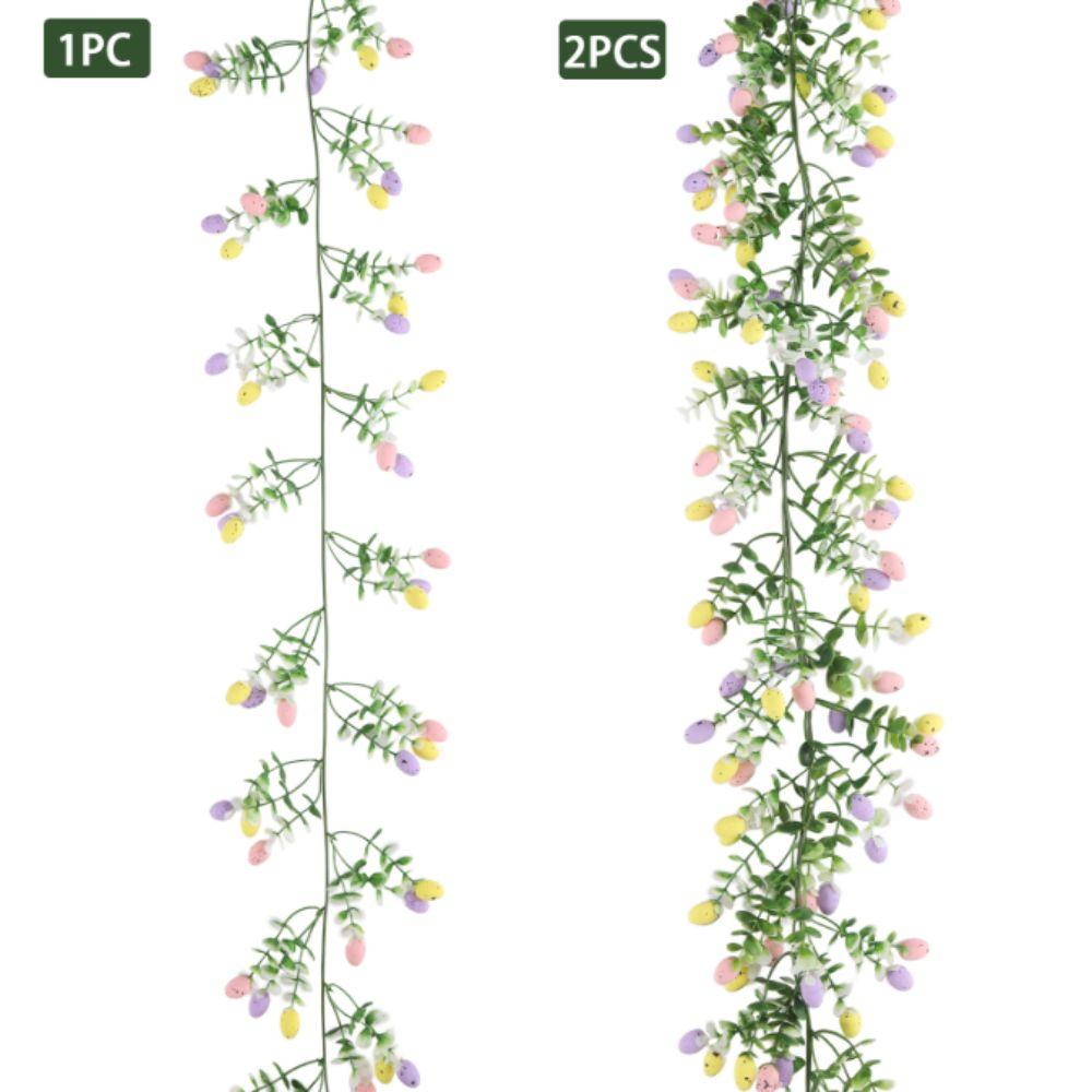 Colorful Design Easter Egg Wreath Green Vine Long Green Plant Wall Hanging  Easter Party