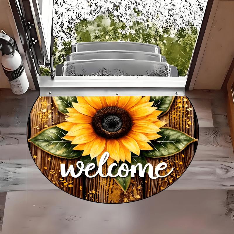 1 Stück Sonnenblumen-Design Muster Halbkreis Willkommen Fußmatte Rutschfest für Außenbereich Terrasse Veranda Küche Badezimmer Eingangsbereich Bodenmatte