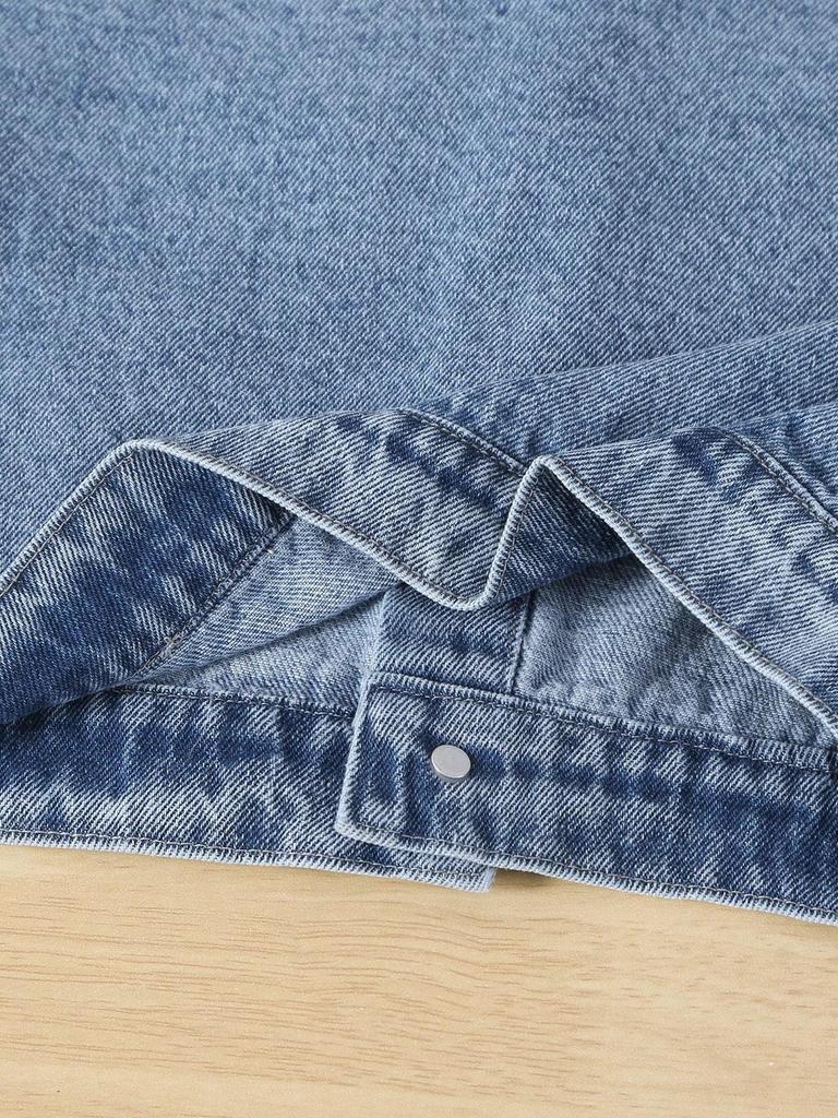 Girls' Casual, Simple, and Comfortable Denim Jacket with Lotus-Leaf Sleeves (Spring/Summer)