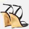 Fashion Gold Wedge Heel Sandals Women 2025 Spring New Sexy Open Toe One-Strap Pumps Cross Strap Fashion Catwalk 11Cm High Heels