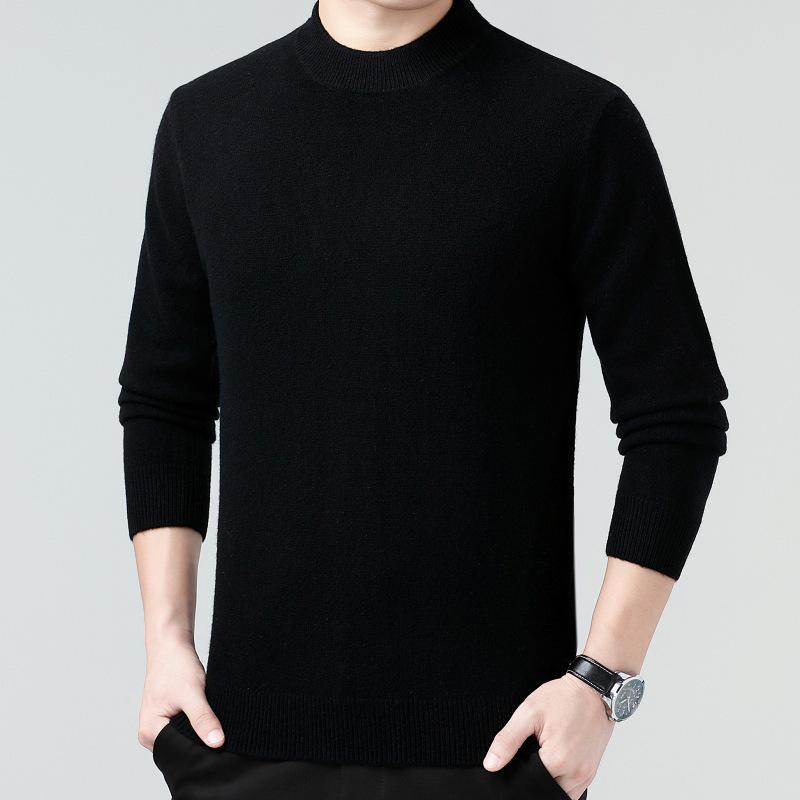 Men's 100% Wool Sweater, 2025 Autumn/Winter, Thickened Warm Half-High Collar, Middle-Aged Dad Knitwear